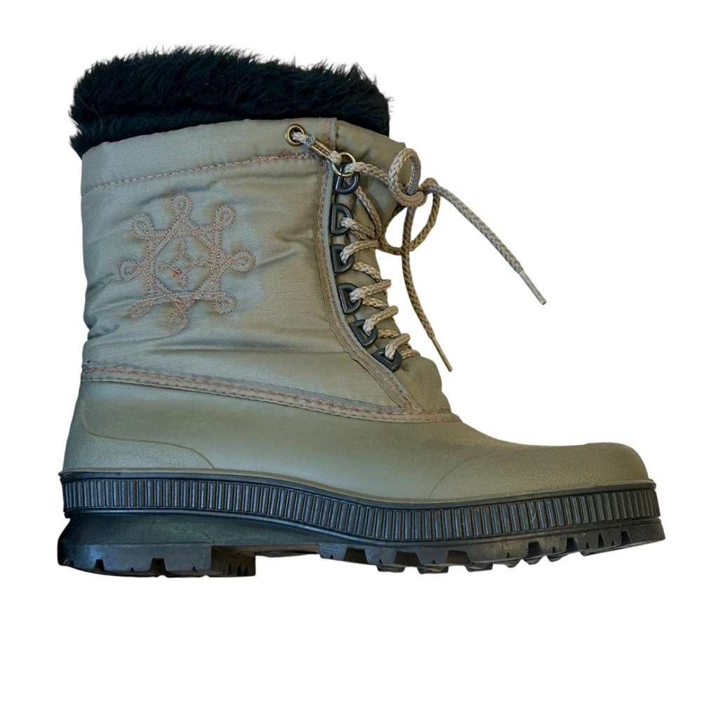 Sorel Gray with Green Undertones Snowflake Embroider Lined Winter Boots Size 7